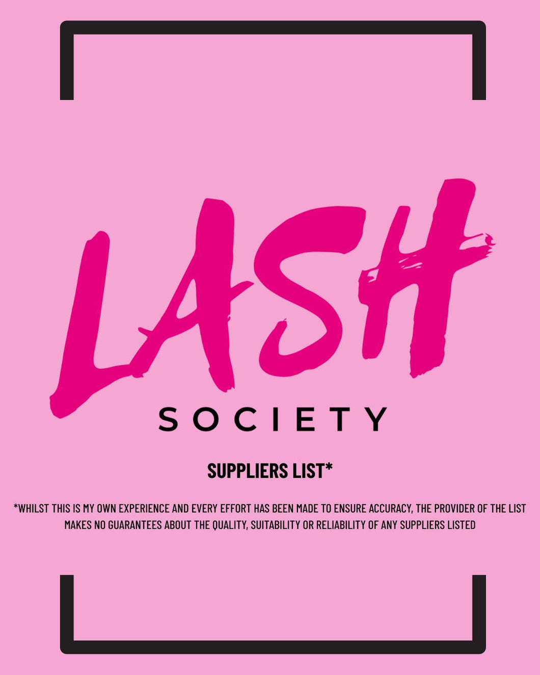 LASH SOCIETY SUPPLIERS LIST