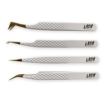 Load image into Gallery viewer, White and Gold Eyelash Tweezer - Full Collection - lashsociety.co.uk
